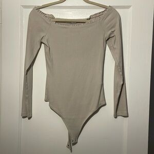 Abercrombie & Fitch tan off the shoulder jumpsuit